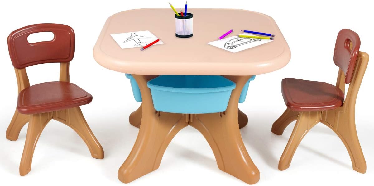 Kids Table and Chair Set, 3 Piece Activity Table with Toy Storage Bins, Green C68234