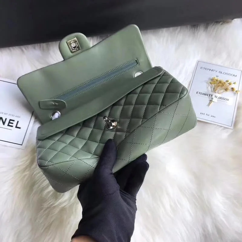 Green Medium Lambskin Leather Flap Bag L19812