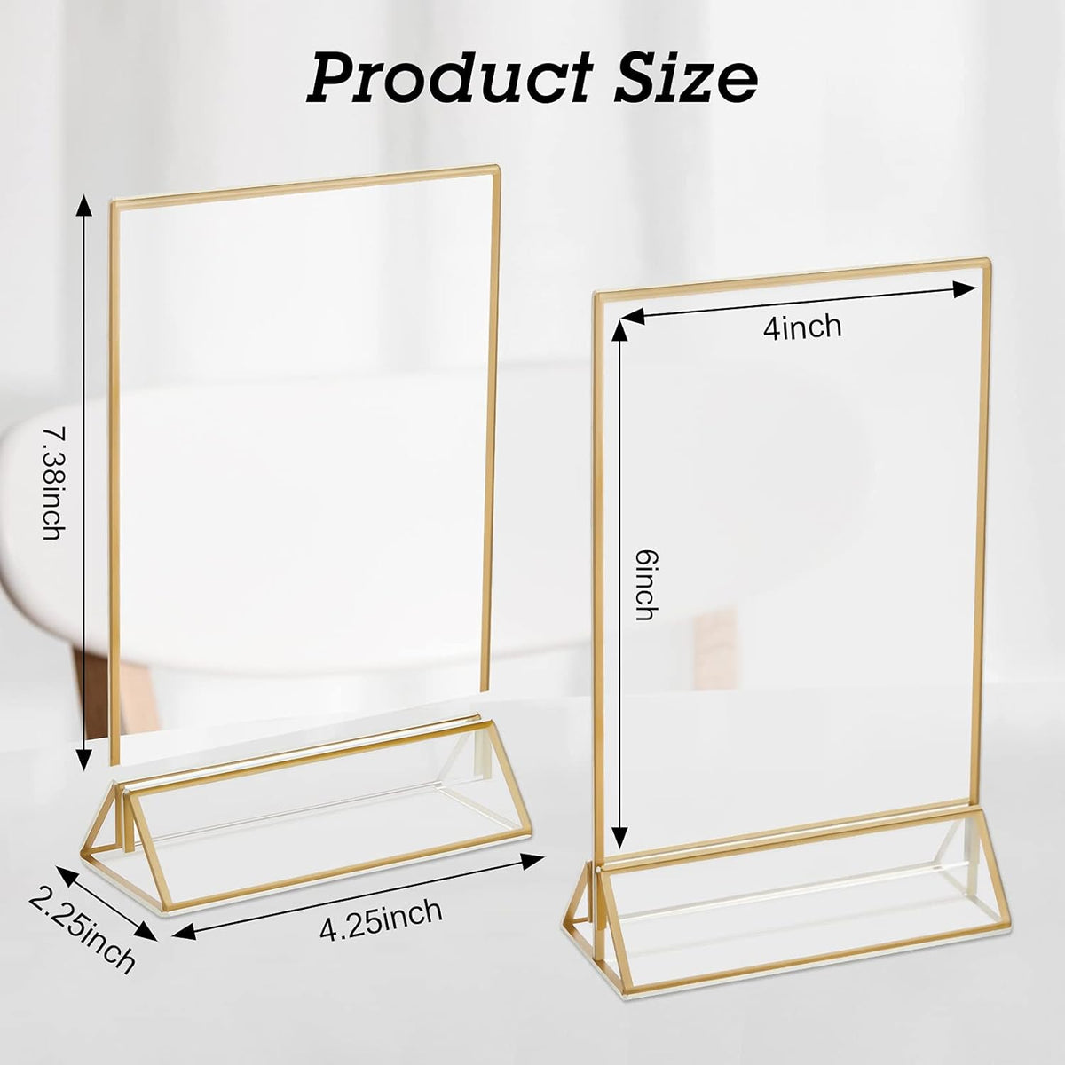 16 Pc Gold Rimmed Clear Acrylic Table Sign Holders, Double Sided Frame with Vertical Stand, 4 x 6 Inch, Pack of 2 R102844