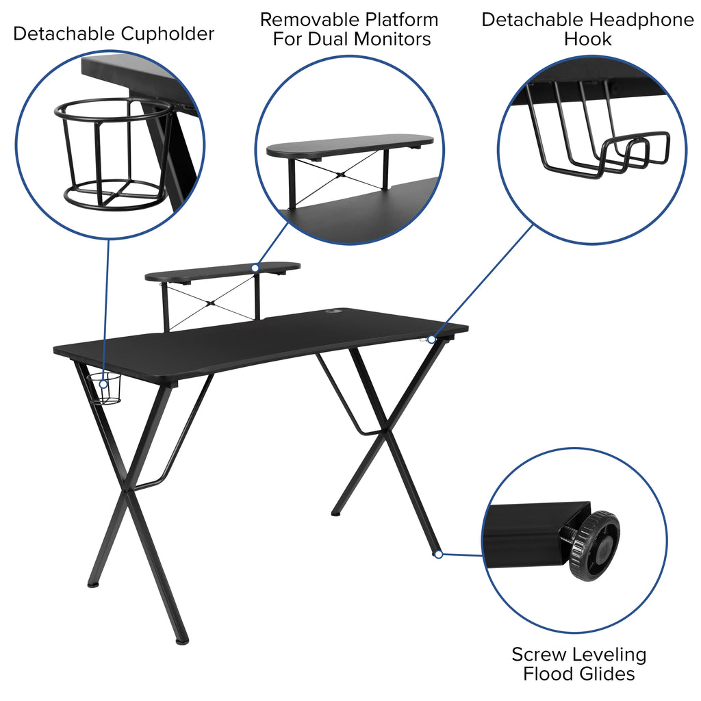 Black/Orange Gaming Desk Set with Cup Holder Y20540
