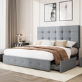 Queen Size Platform Bed Frame with Headboard and 4 Storage Drawers C73756