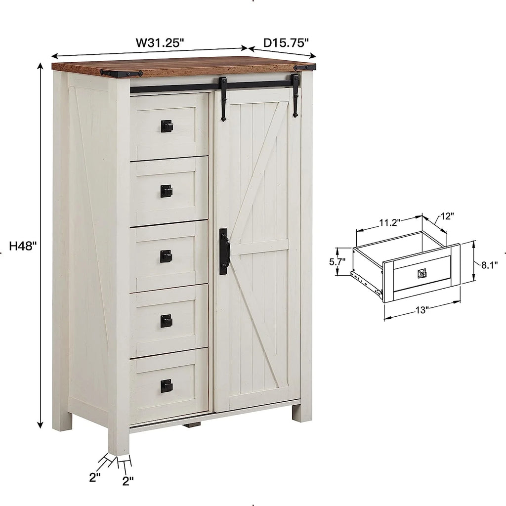 5 Drawer Dresser with Barn Door V384