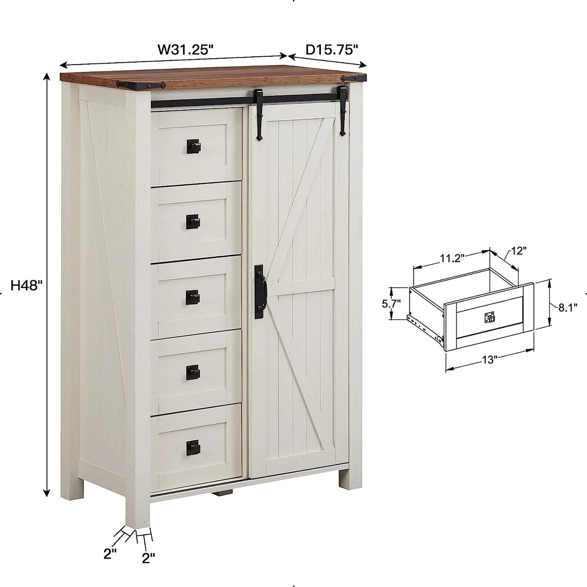 5 Drawer Dresser with Barn Door V384