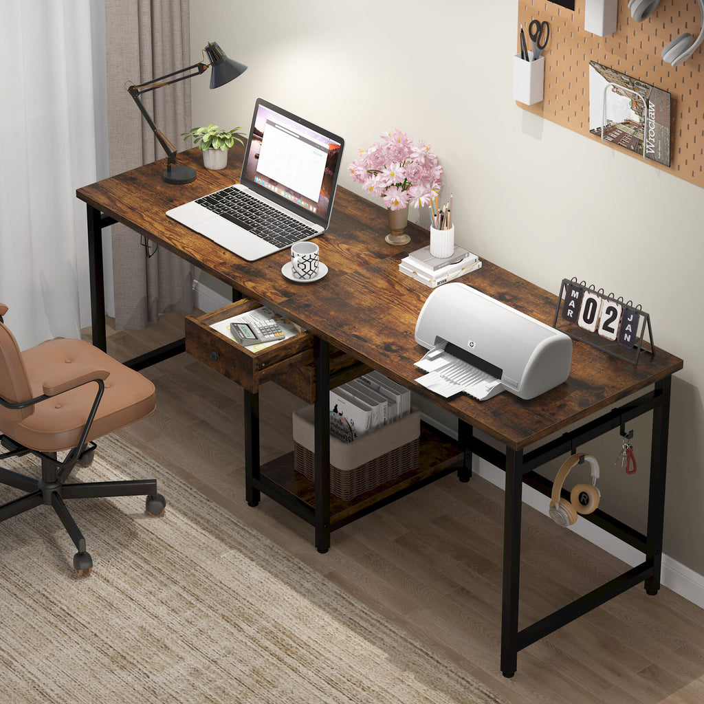 78 Inch Double Working Desk with 2 Drawers and Shelf Q581