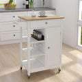 White Solid Wood Top Kitchen Island on Wheels with Single Door and One Drawer Towel Rack I598009