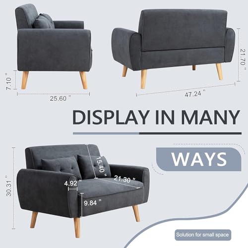 Dark Grey Linen Loveseat Sofa with 2 Pillows F8886