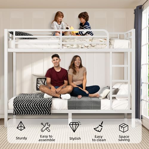 Twin XL Over Twin XL Black Metal Bunk Bed Frame with Ladder & Guardrail Z347