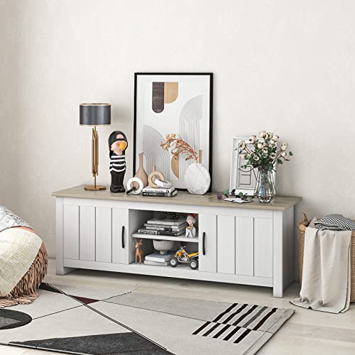 2 Doors TV Stand with Open Shelves and Cable Management Holes G150769