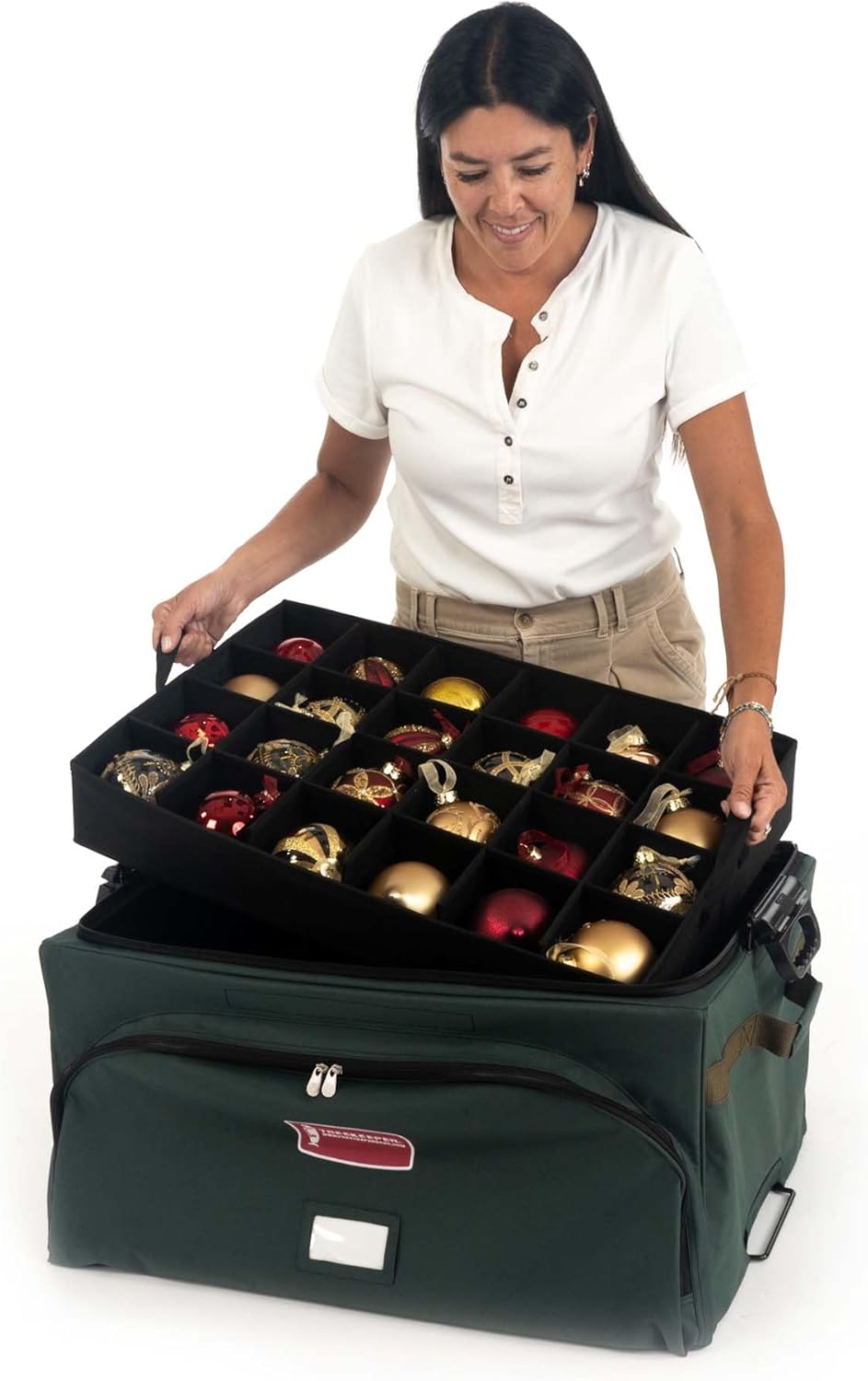 Green Christmas Ornament Storage Box with Dividers, Holds 72 Ornaments up to 4 Inches D73561