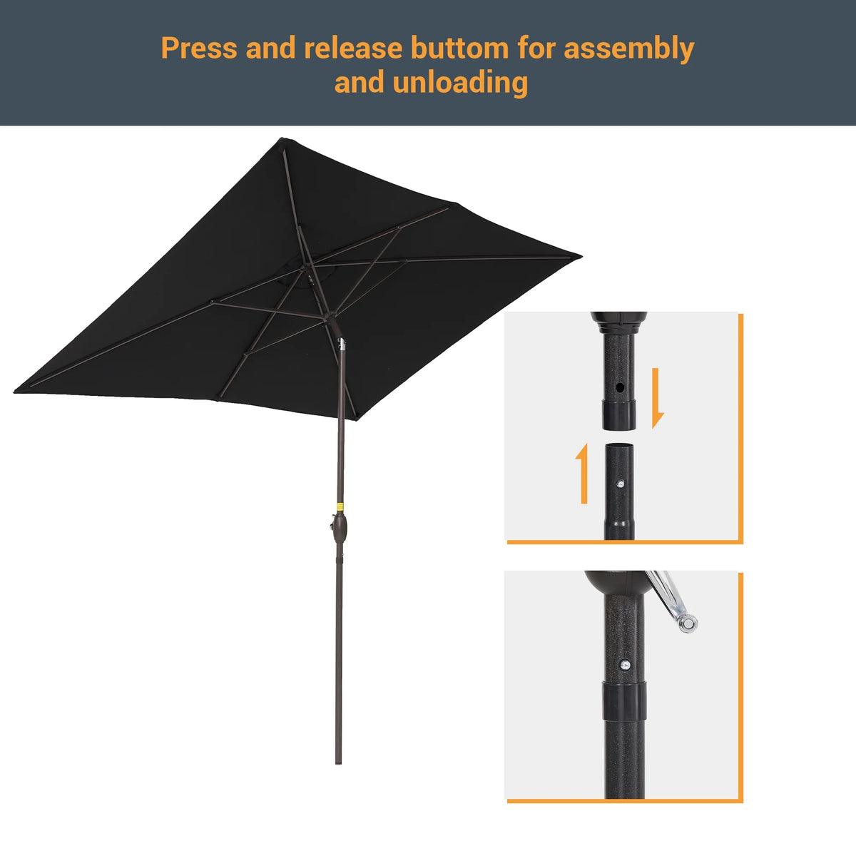 10 x 6.5ft Outdoor Patio Rectangular Table Umbrella with Hand Crank and Push Button Tilt, Black X30596