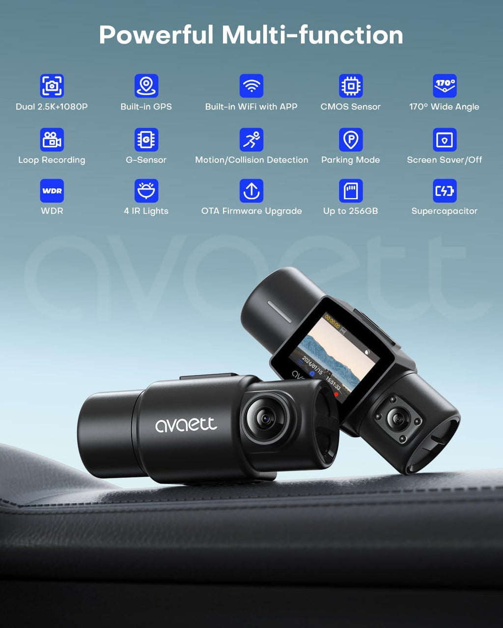 Dual 2.5K Dash Cam with Infrared Night Vision D848