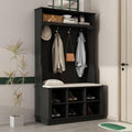 Grey Entryway Coat Rack with Storage Bench and Shoe Rack P6160