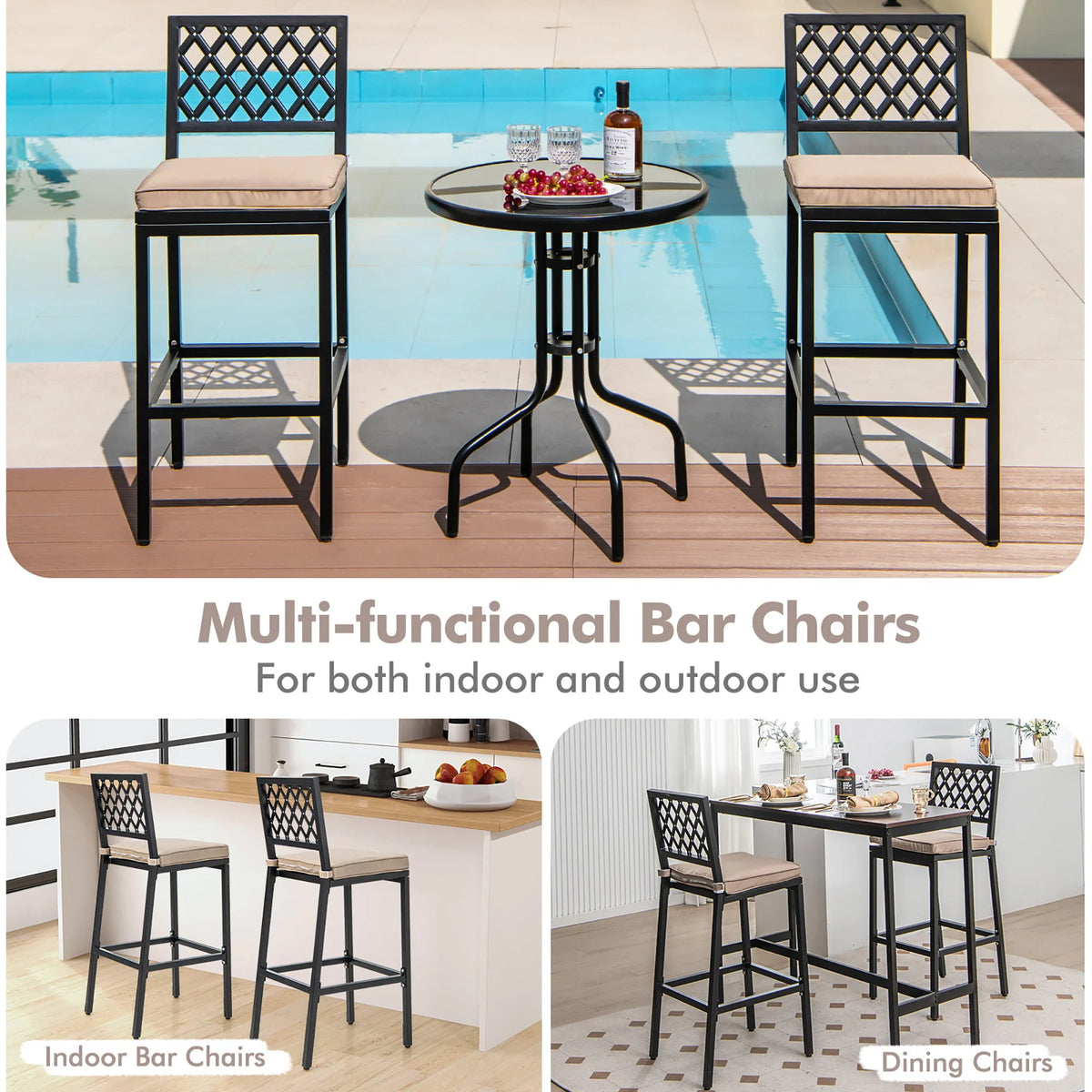 Set of 2 Metal Bar Stools with Cushion A34909