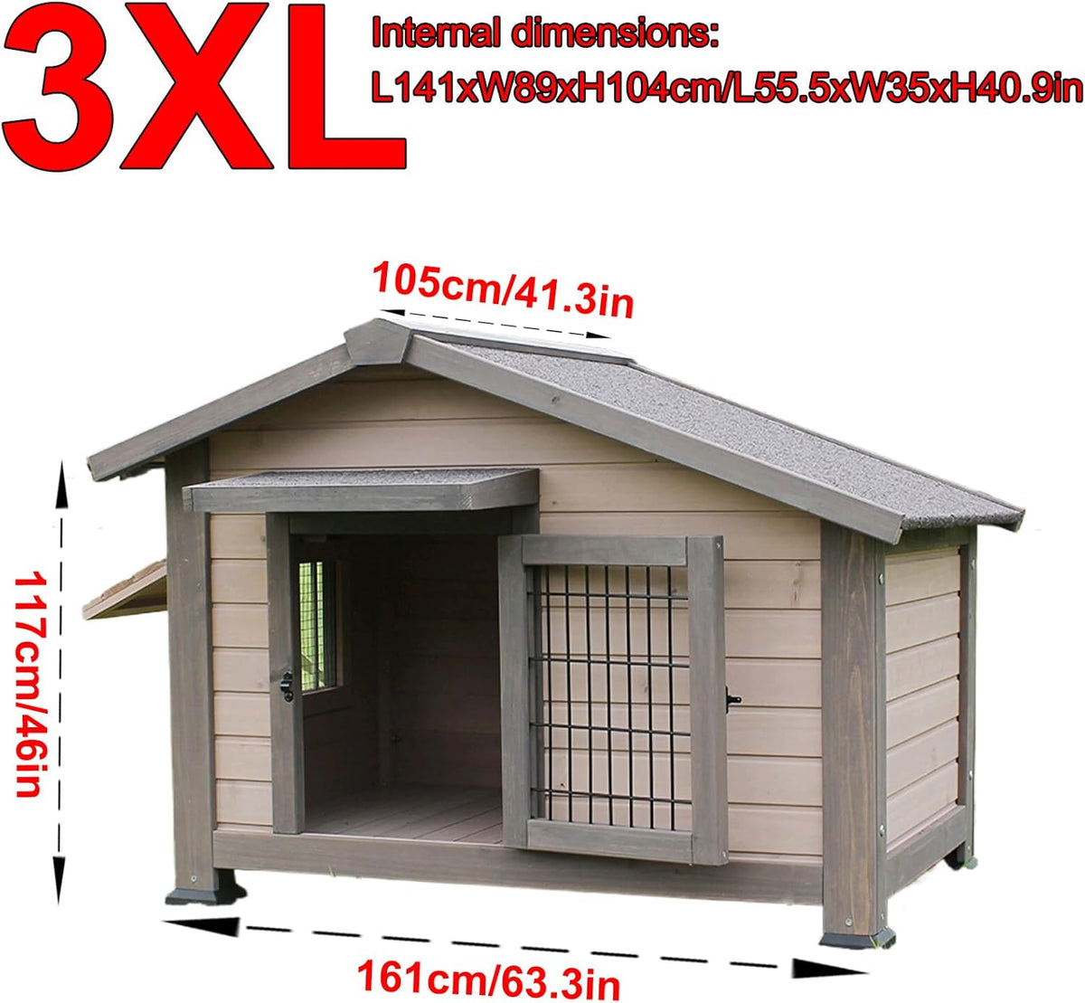 Grey Weatherproof Wooden Dog House with Elevated Floor P7453
