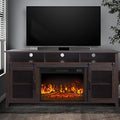 White Oak Fireplace TV Stand with Open Storage Shelves and Cabinets D34799