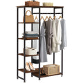 Brown Metal Clothes Rack with Wood Storage Shelves T3944
