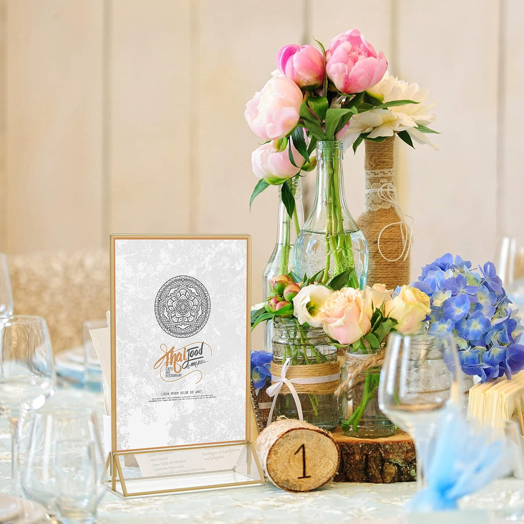 16 Pc Gold Rimmed Clear Acrylic Table Sign Holders, Double Sided Frame with Vertical Stand, 4 x 6 Inch, Pack of 2 R102844