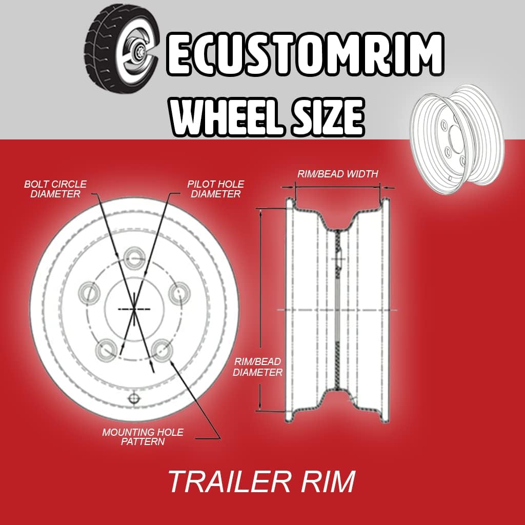 2-Pack Aluminum Trailer Wheels 12X4 12 Inch Rim Black Machined 5 Lug T411