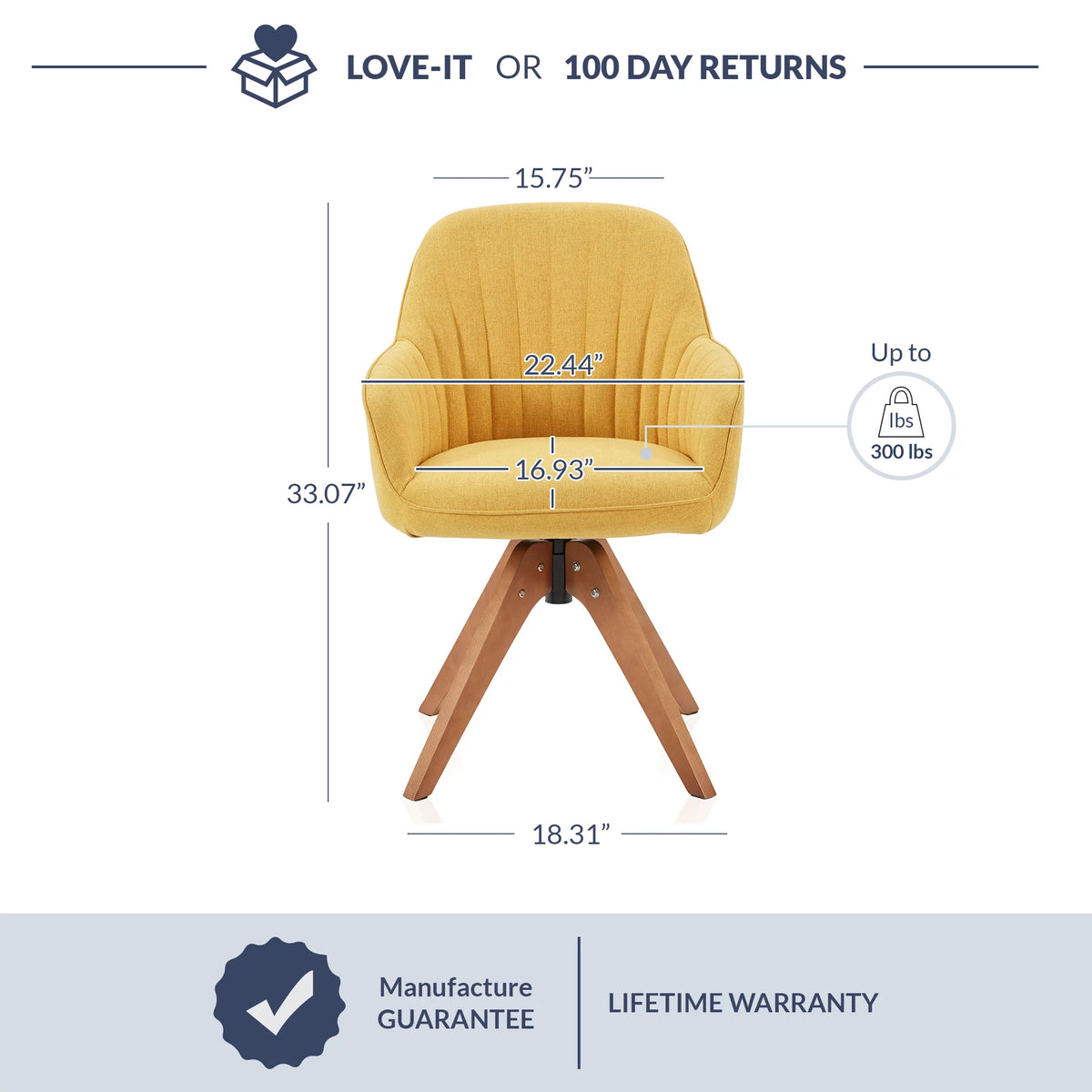 Mid Century Modern Swivel Accent Chair Linen Upholstered with Beech Wood Legs T2379
