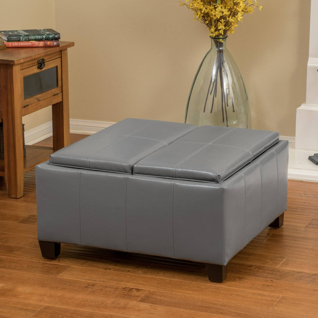 Red Leather Storage Ottoman L580