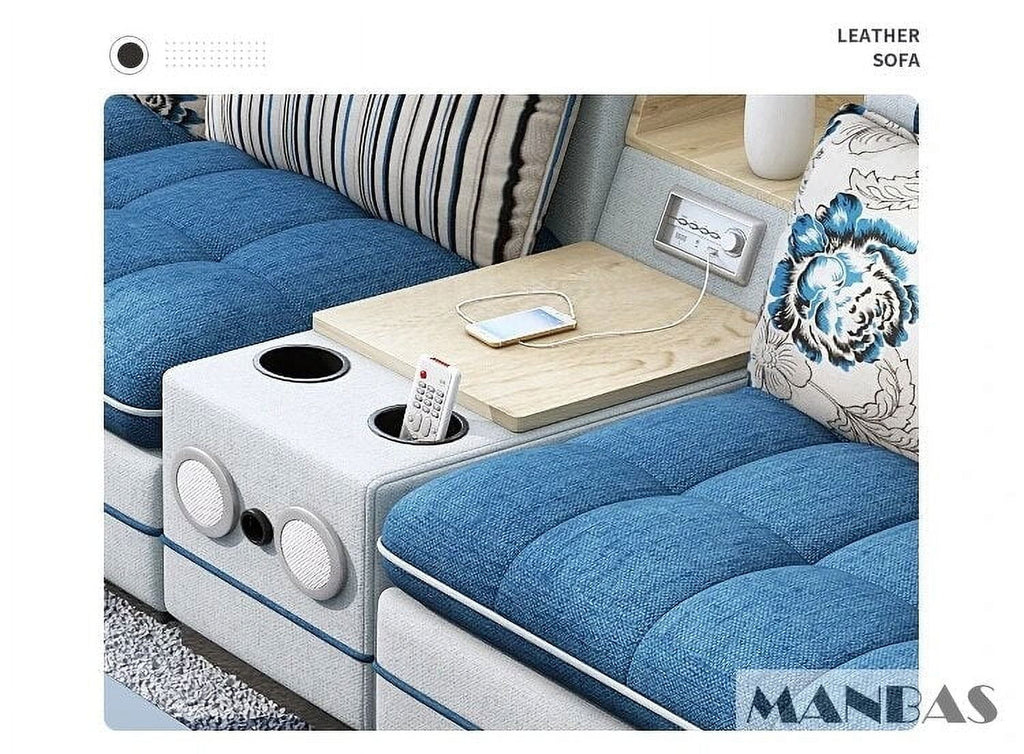 U Shape Corner Fabric Sofa with Bluetooth Speaker U69983