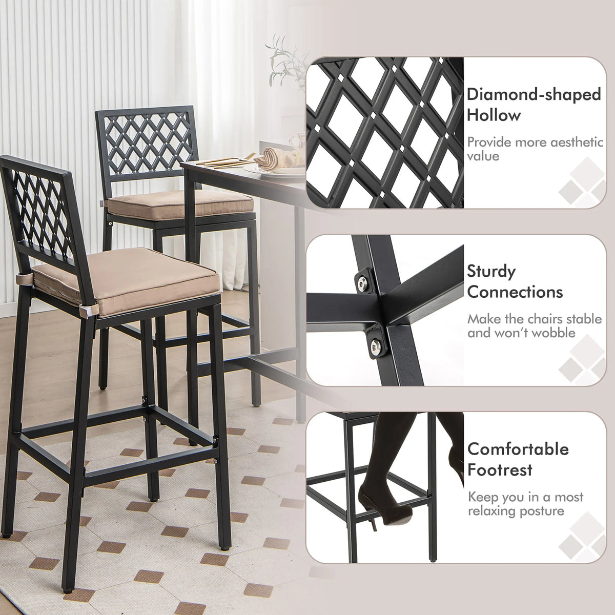 Set of 2 Metal Bar Stools with Cushion A34909