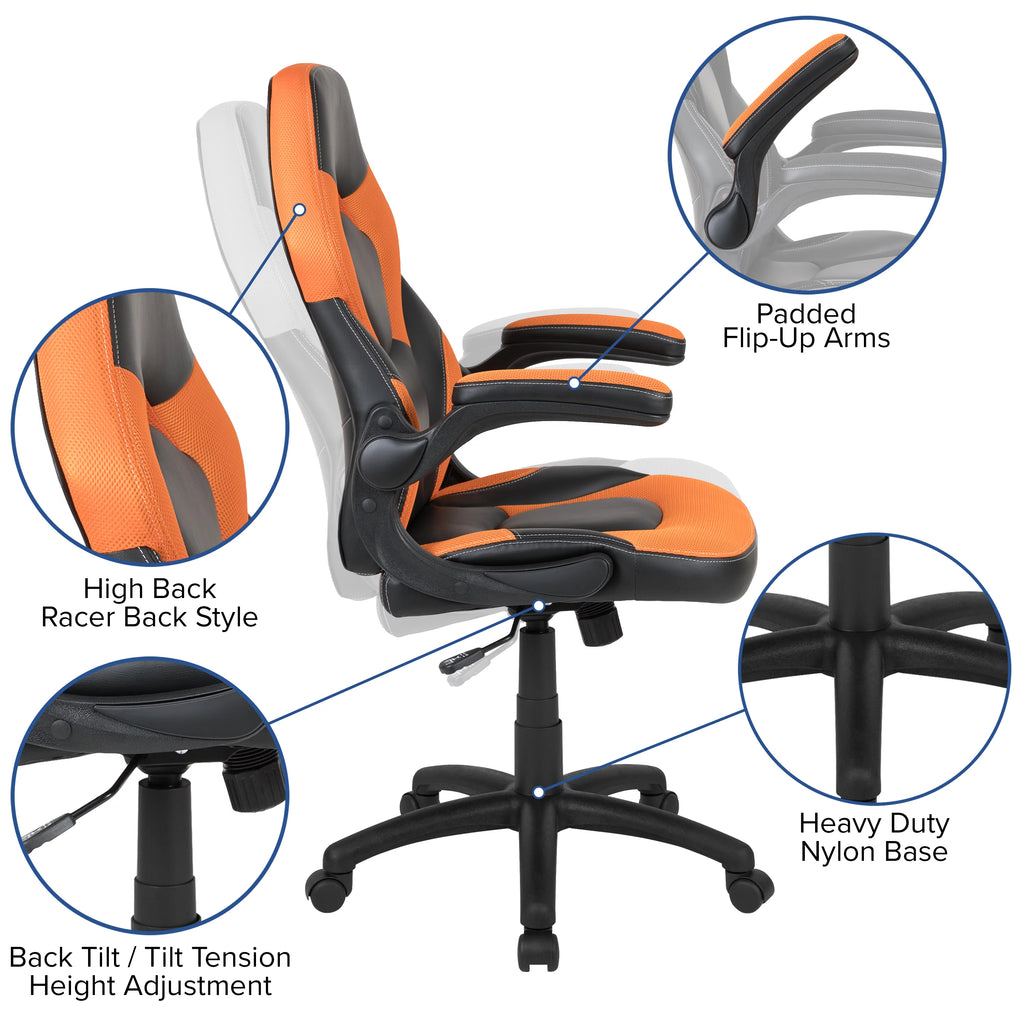 Black/Orange Gaming Desk Set with Cup Holder Y20540