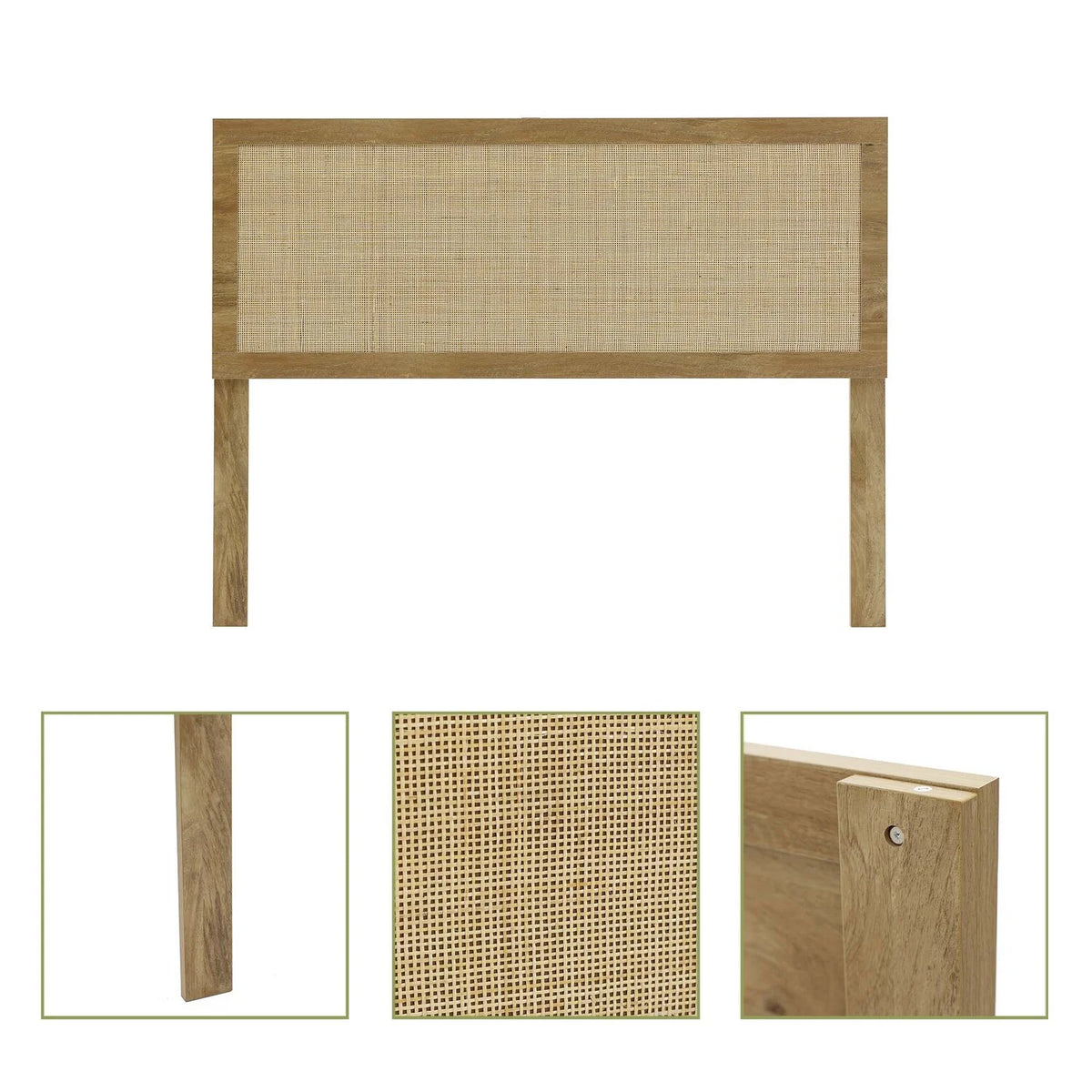 Oak Finish Manufactured Wood Rattan Panel Queen Headboard Z9693