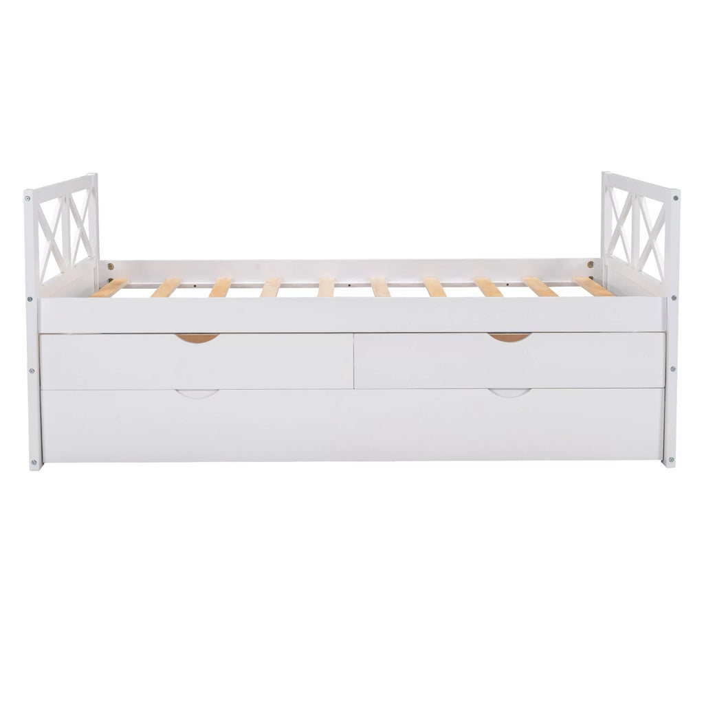 White Solid Pine Wood Daybed with Two Drawers and Trundle G61700