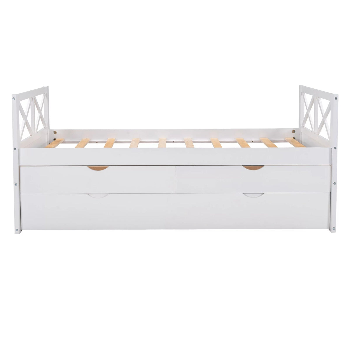 White Solid Pine Wood Daybed with Two Drawers and Trundle G61700