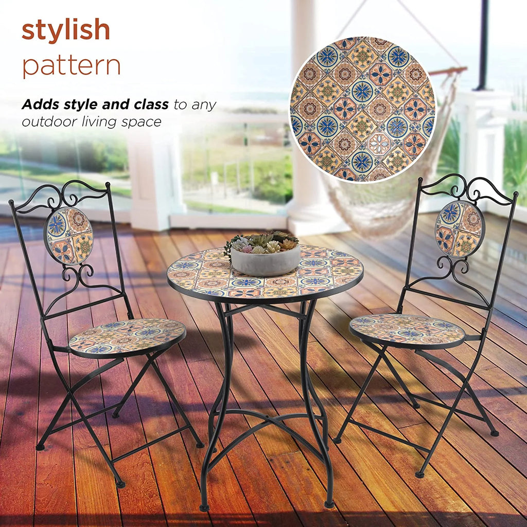 Multicolor Mediterranean Tile Design Table Chairs Patio Seating Z941