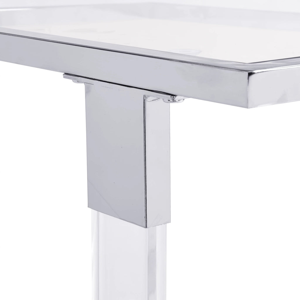 Chrome Glass C Shape Square Side Table with Metal Base I45891