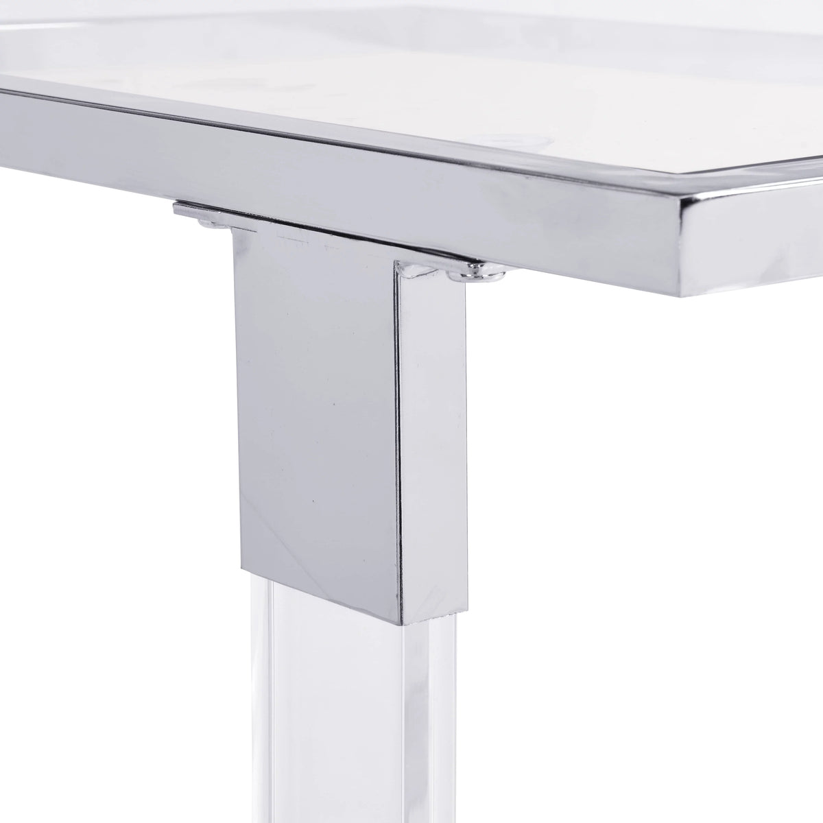 Chrome Glass C Shape Square Side Table with Metal Base I45891