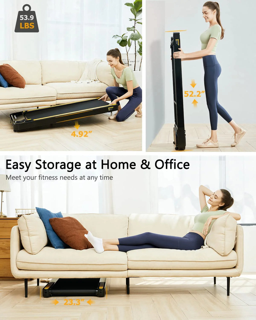 Under Desk Treadmill 2.25HP 265lb Weight Capacity Portable Walking Pad V392611