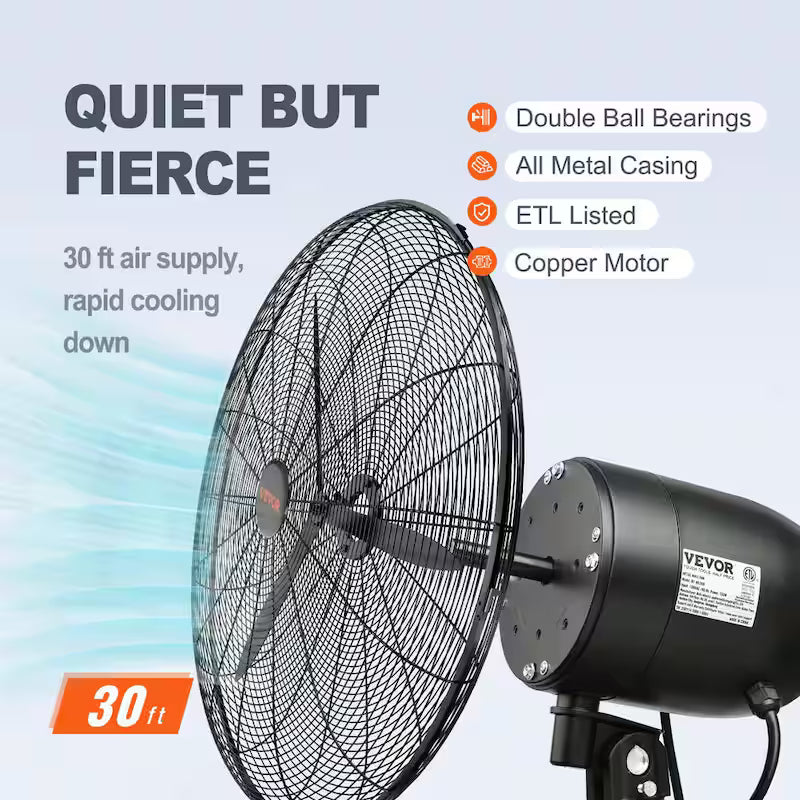 Wall-Mount Misting Fan 30 in. 3-Speed 9500 CFM Waterproof Oscillating Industrial Wall Fan X3045