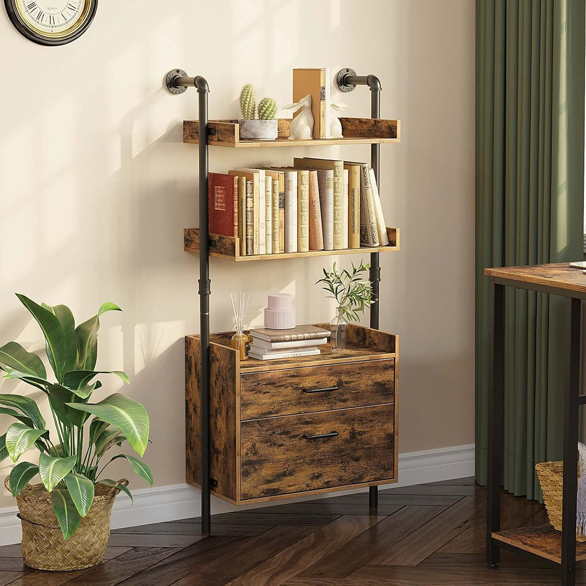 Industrial 4-Tier Bookshelf with 2 Wood Drawers D1667