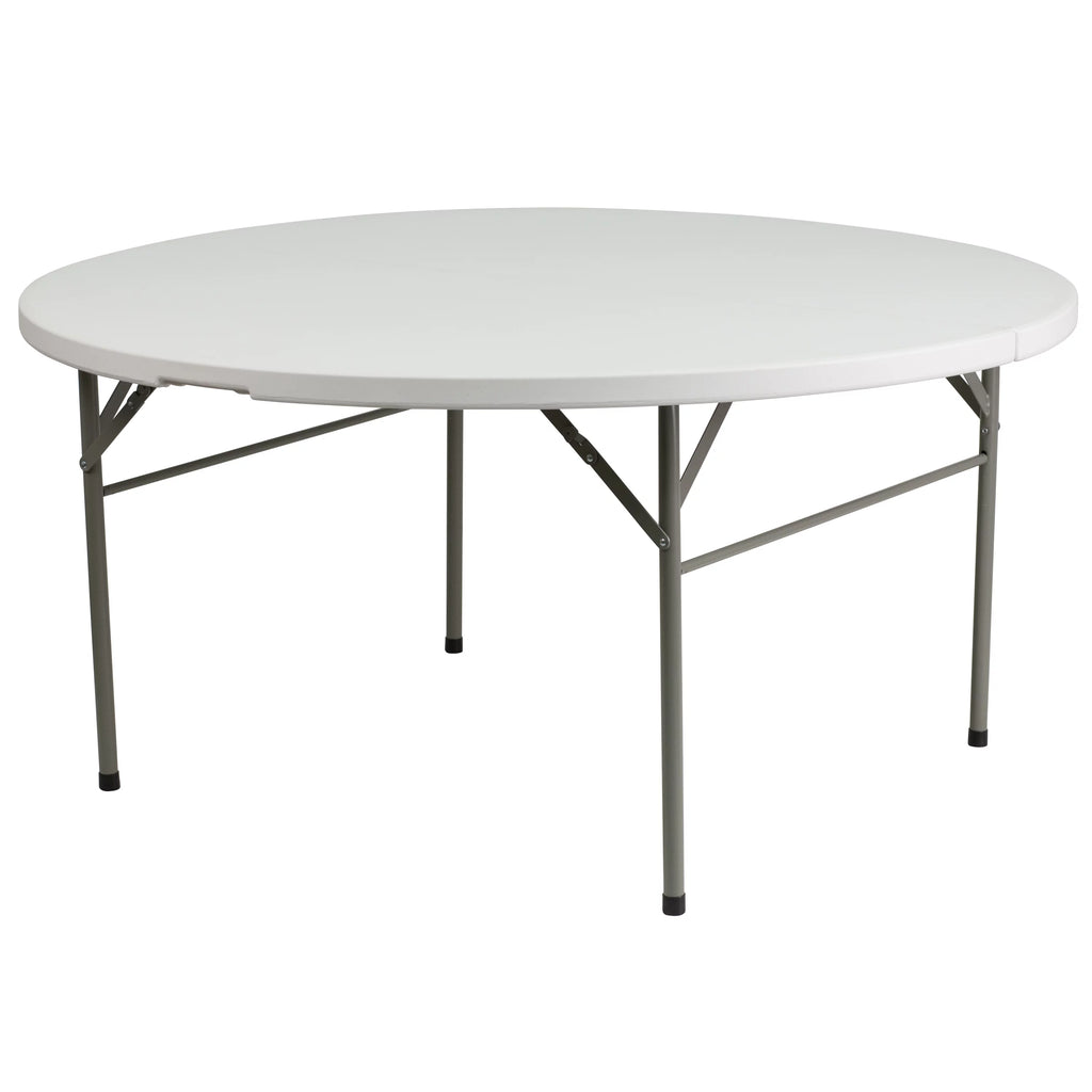 5-Foot Round Bi-Fold Granite White Plastic Folding Table with Carrying Handle F14439