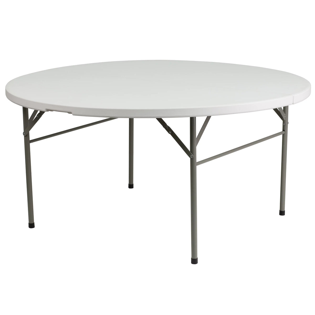 5-Foot Round Bi-Fold Granite White Plastic Folding Table with Carrying Handle F14439