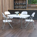 5-Foot Round Bi-Fold Granite White Plastic Folding Table with Carrying Handle F14439