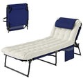 Folding Chaise Lounge with 4-Level Reclining Back, Cushion, Mesh Fabric, Side Pocket, Headrest, Gray P868