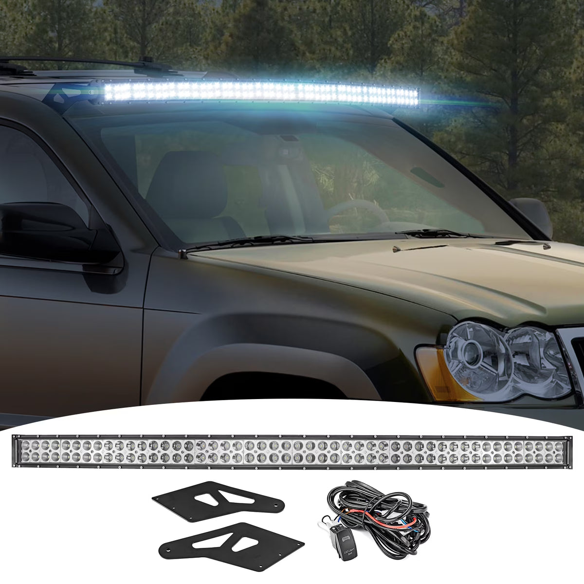 Roof 52" Curved LED Light Bar Mount Bracket Wire Kit T480