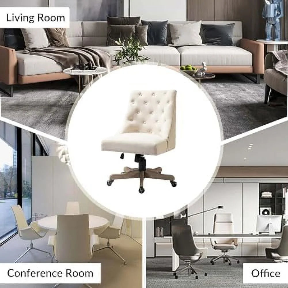 Beige Tufted Upholstered Armless Office Chair Q39564