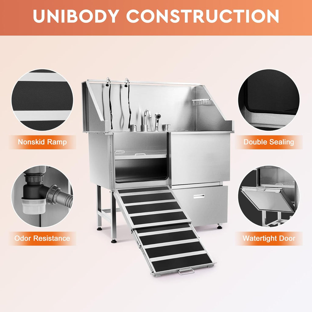 50 in. Stainless Steel Dog Grooming Tub with Ramp Q200685