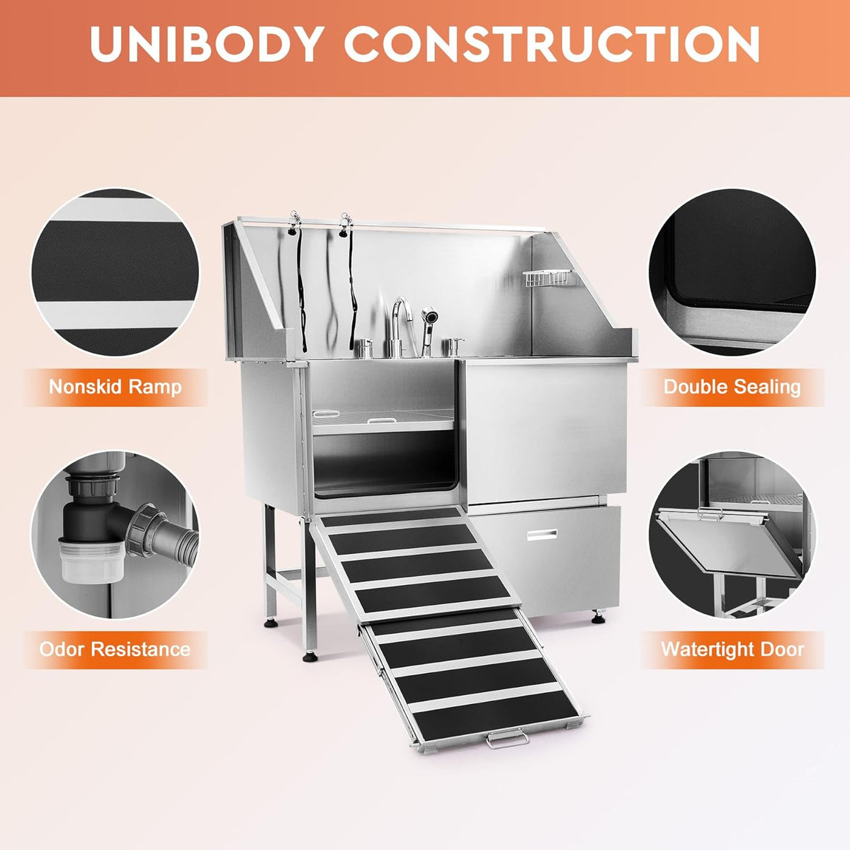 50 in. Stainless Steel Dog Grooming Tub with Ramp Q200685