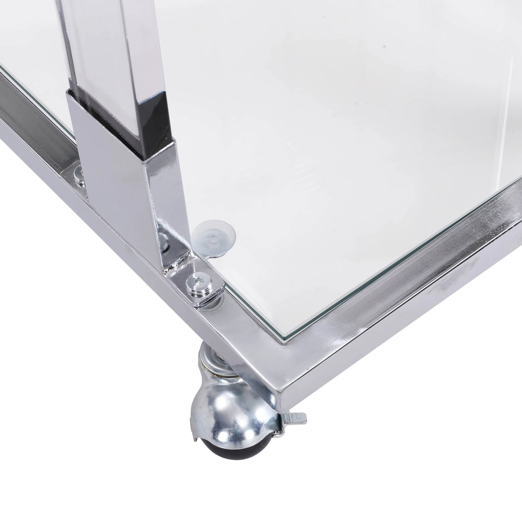 Chrome Glass C Shape Square Side Table with Metal Base I45891