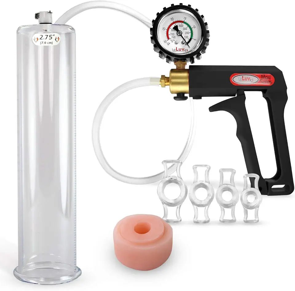Black Handle Penis Pump with Clear Hose and Constriction Rings C49515