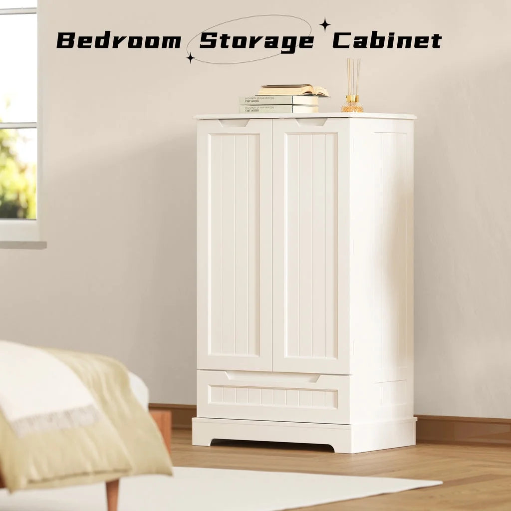 White Kitchen Storage Cabinet with 2 Doors and 1 Drawer Q301814
