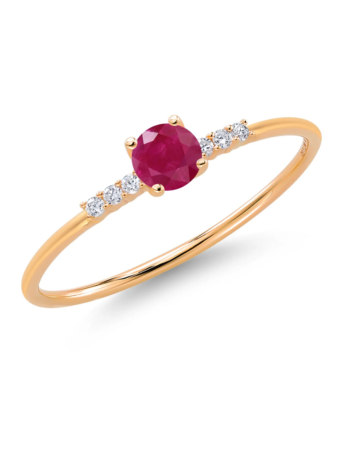 10K Yellow Gold Red Ruby and White Lab Grown Diamond Engagement Ring A29524