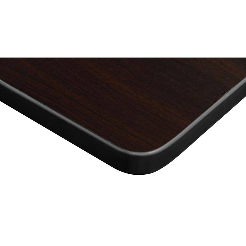 42x22 Square Breakroom Table Mocha Walnut 4 Stack Chairs Blue R929369