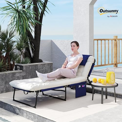 Folding Chaise Lounge with 4-Level Reclining Back, Cushion, Mesh Fabric, Side Pocket, Headrest, Gray P868
